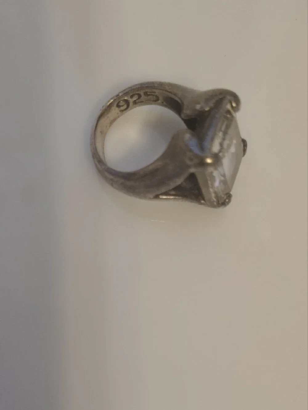 Vintage Cushion-Cut Crystal Ring in Silver-Tone Setting